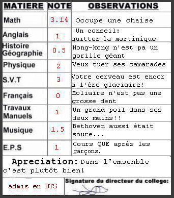 voici le meilleur bulletin de lann�e scolaire